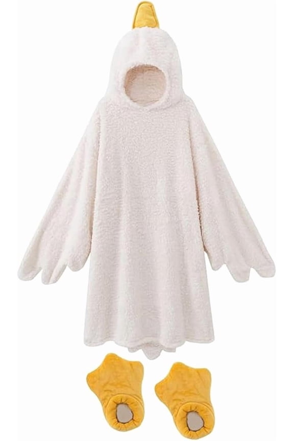 Oversized Duck Hooded Blanket Robe, Cozy Funny Loungwear with Duck Feet Slippers(M)
