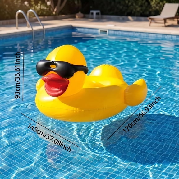 Oversized Duck Pool Float for Adults, 67-Inch XXL Inflatable Raft with 16 Inch Beach Ball, Swimming Pool Ride-On Rafts, Water Lounger Floats for Outdoor Lake, River, Beach Summer Party Decoration