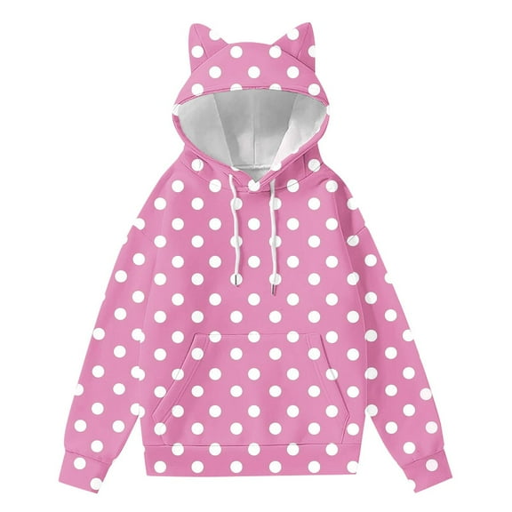 Oversized Ear Pullover Hoodie for Women,Printed Fleece Sweatshirt with Pocket