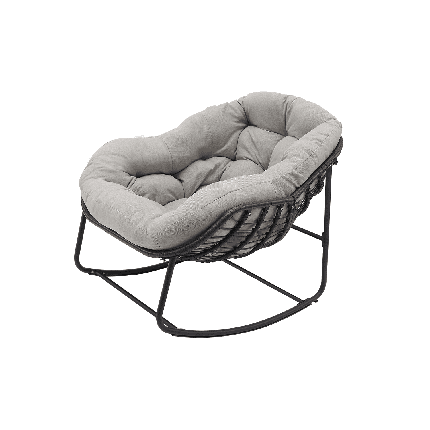 Oversized Egg Rocking Chair with Thick Padded Cushion - Hand-Woven PE Rattan & Steel Frame for Indoor/Outdoor Relaxation