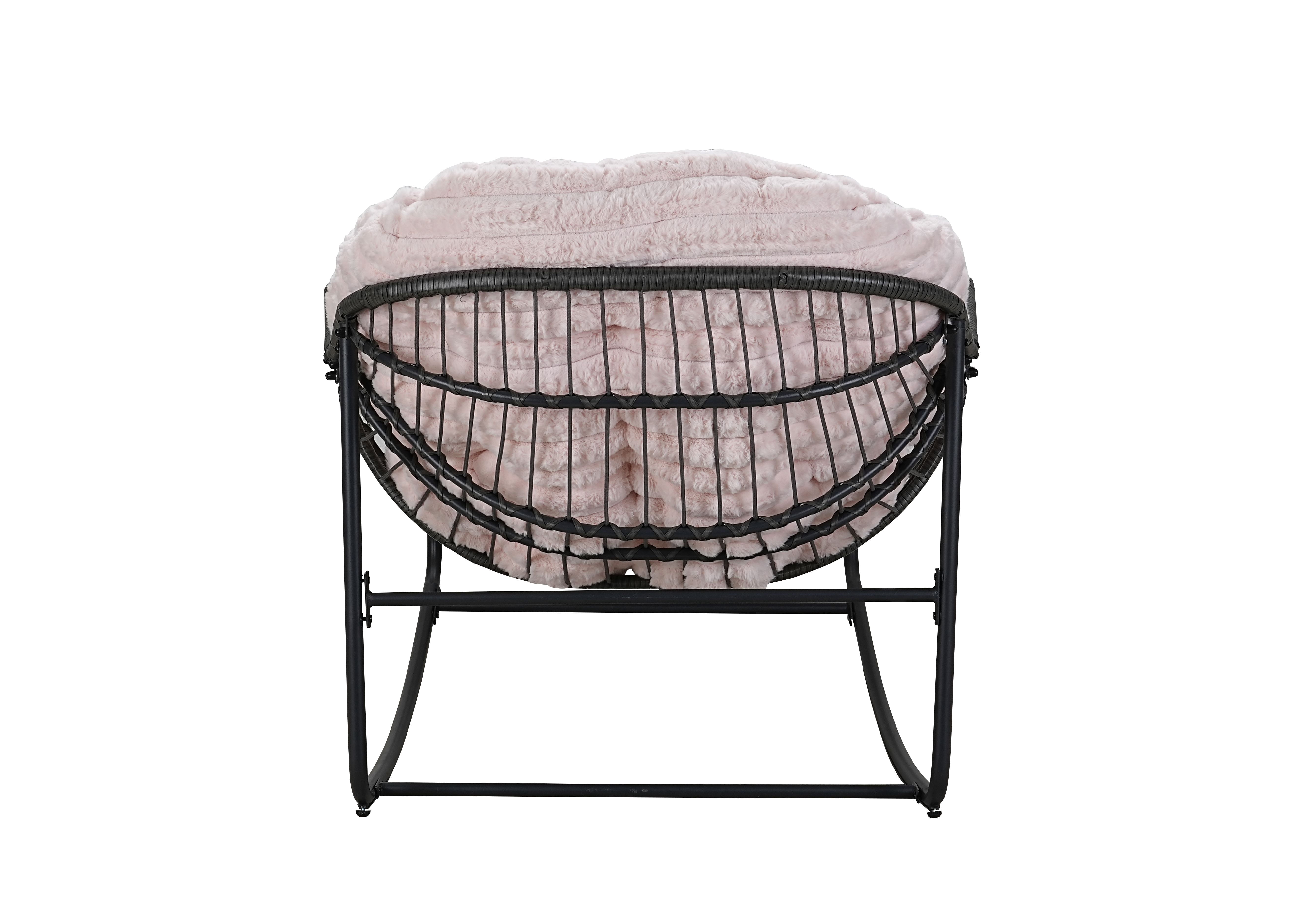 Oversized Egg Rocking Chair with Ultra-Soft Velvet Cushion - Hand-Woven PE Rattan & Steel Frame Saucer Chair for Indoor & Outdoor