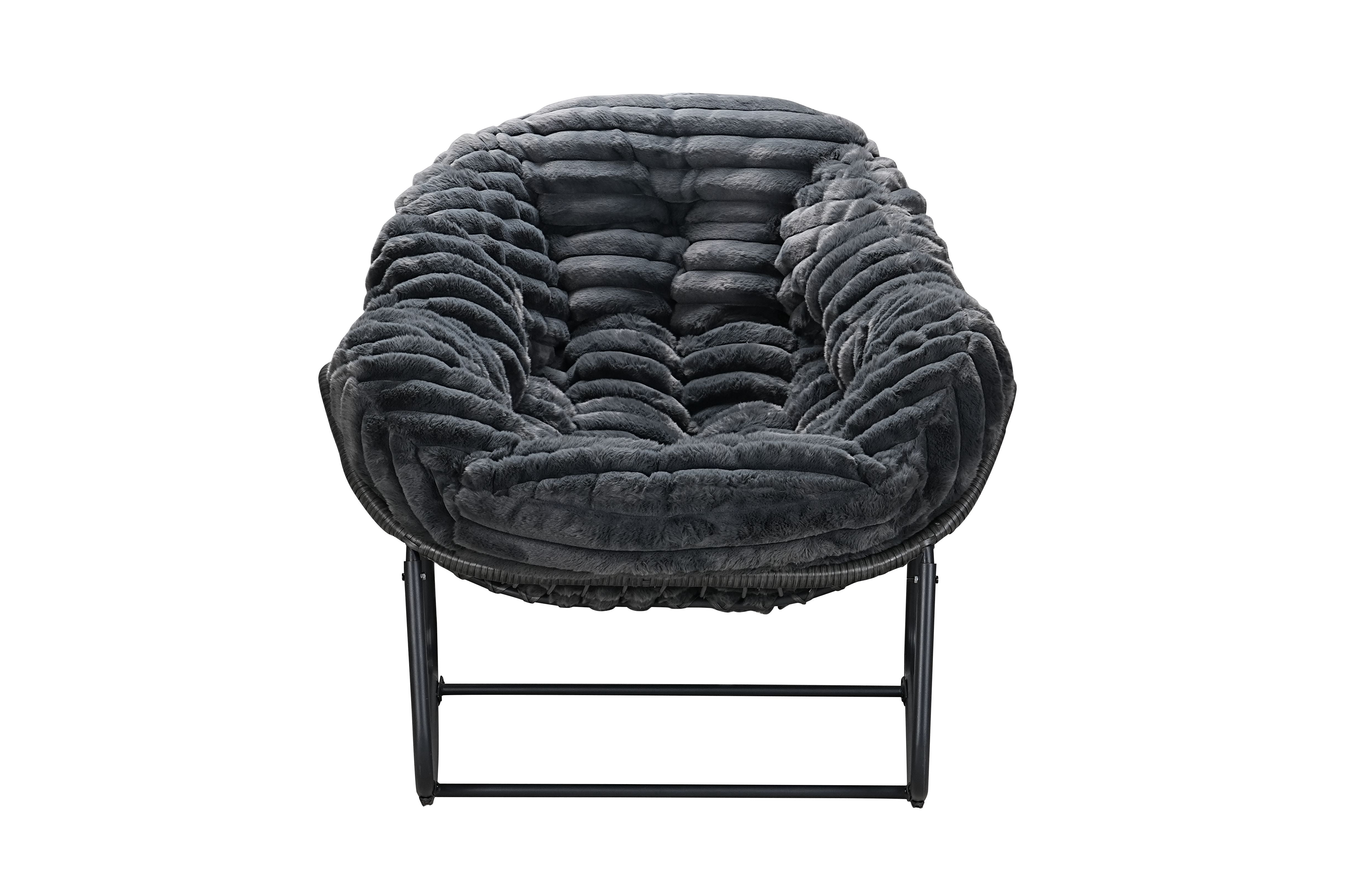 Oversized Egg Rocking Chair with Ultra-Soft Velvet Cushion - Hand-Woven PE Rattan & Steel Frame Saucer Chair for Indoor & Outdoor