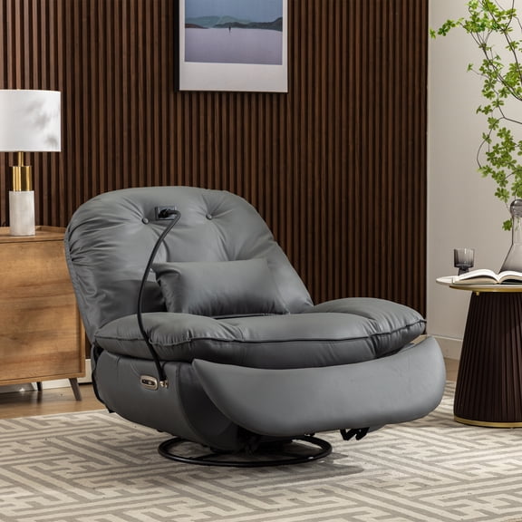 Oversized Electric Power Recliner Chair, 360° Swivel Rocker Recliner, Single Lazy Sofa Chair with Lumbar Pillow & Adjustable Phone Holder, Modern Reclining Lounge Chair for Living Room Bedroom