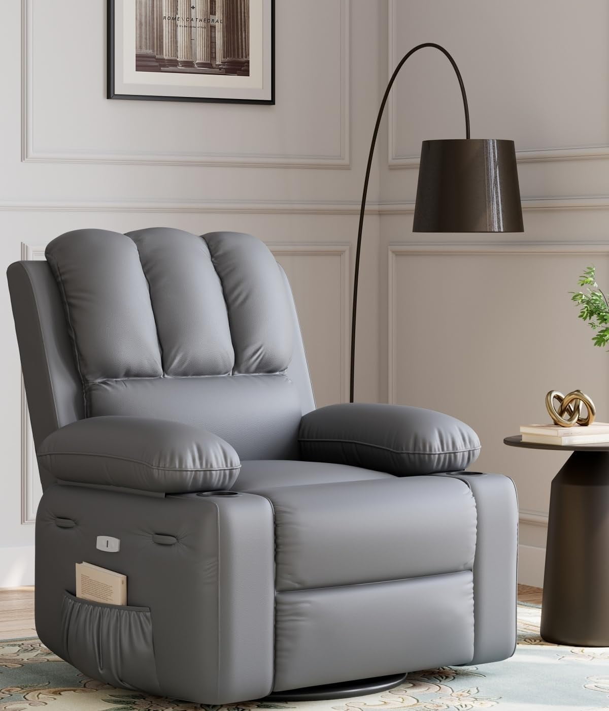 Oversized Electric Power Recliner Chair with Heat & Massage - 360° Swivel Rocker Recliner for Living Room, PU Leather Recliner with 1.5X Sponge Filling, 22" Large Seat Lazyboy Style.