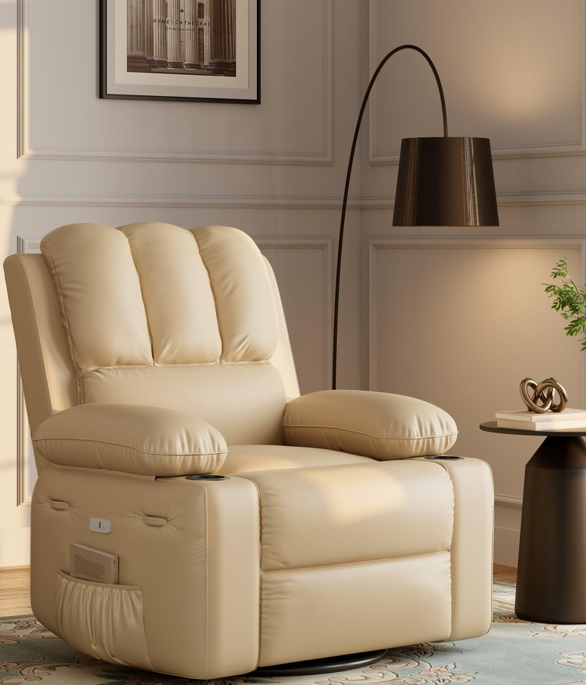 Oversized Electric Power Recliner Chair with Heat & Massage - 360° Swivel Rocker Recliner for Living Room, PU Leather Recliner with 1.5X Sponge Filling, 22" Large Seat Lazyboy Style.