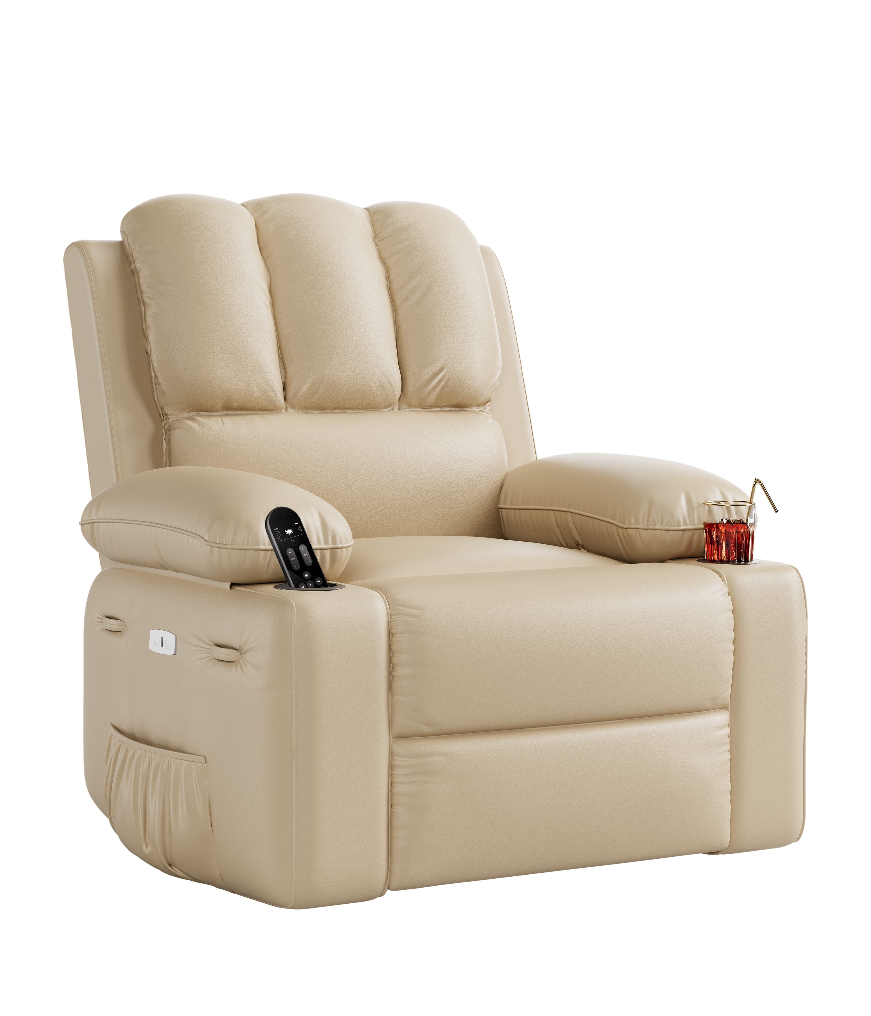 Oversized Electric Recliner Chair with Massage,PU Leather Swivel Rocker Recliner with Remote Control and Cup Holders,26.8" Wide Lounge Chair for Living Room, Bedroom,Nursery