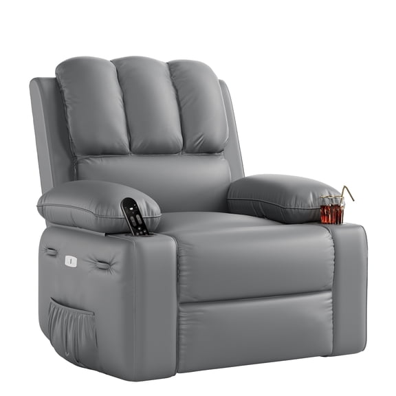 Oversized Electric Recliner Chair with Massage, Swivel Rocker & USB Charger for Living Room