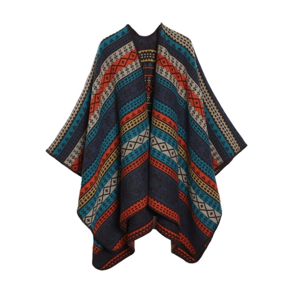 Oversized Ethnic Poncho Wrap for Women, Slit Open Boho Shawl Cape,one size fits all,35
