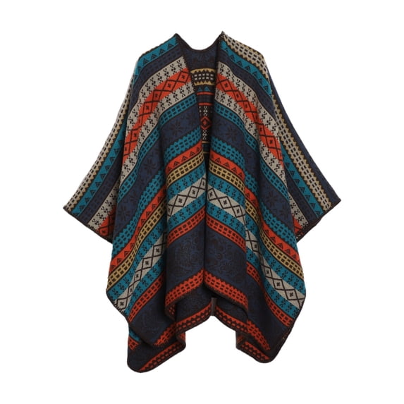 Oversized Ethnic Poncho Wrap for Women, Slit Open Boho Shawl Cape,one size fits all,35
