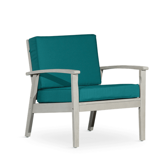 Oversized Eucalyptus Accent Chair, Outdoor Deep Seat Armchair, Driftwood Gray Finish, Dark Green Cushions