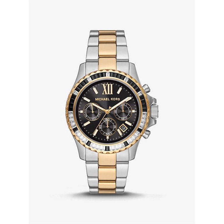 Michael Kors Everest Gold with Black Dial with Baugette & Pave Stones. Michael Kors Everest Womens Baguette Crystal Watch Gold Dial  main image 3