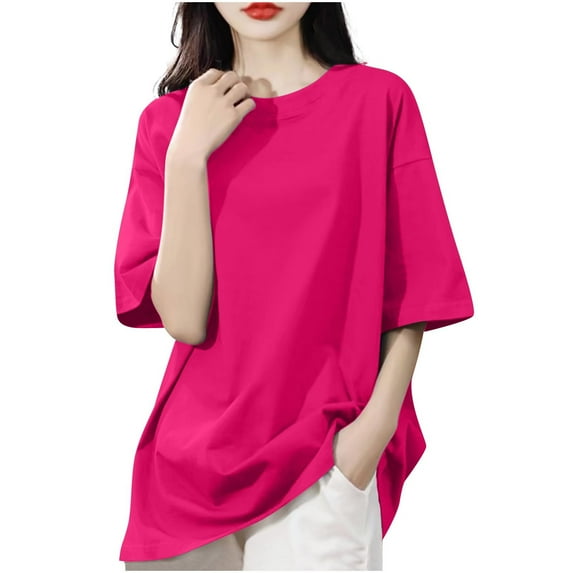 Oversized Everyday T-Shirt for Women, Drop Shoulder Round Neck Top in Solid Color