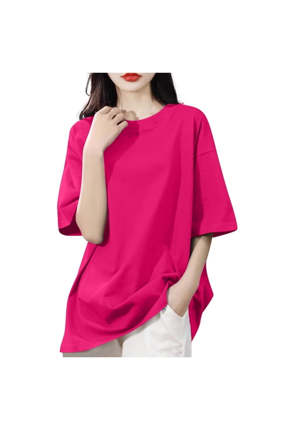 Oversized Everyday T-Shirt for Women, Drop Shoulder Round Neck Top in Solid Color