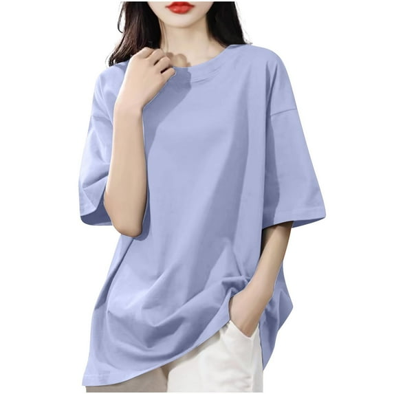 Oversized Everyday T-Shirt for Women, Drop Shoulder Round Neck Top in Solid Color