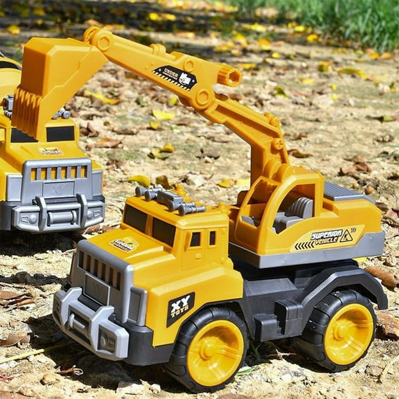 Oversized Excavator Engineering Truck | Bulldozer Style | Realistic Movable Arm | Push Powered | ABS Plastic Construction | Sand Digging Shovel | Indoor Outdoor Play | 11" Large Toy | Yellow