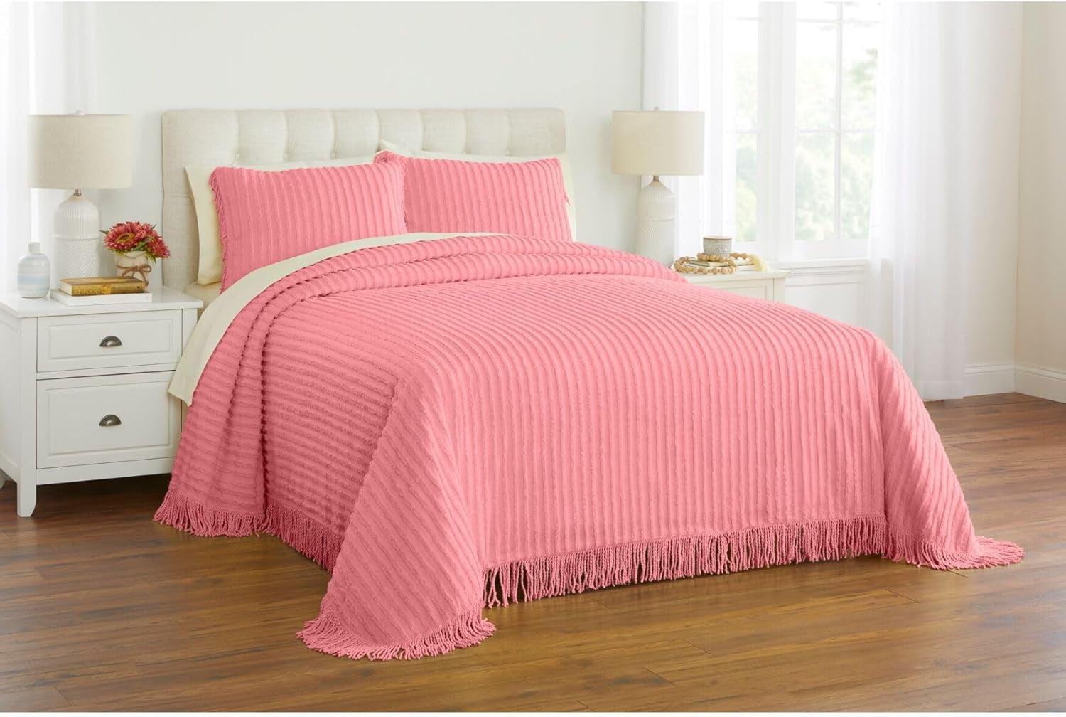 Collections Etc Sophie Textured Chenille Fringe Border Bedspread