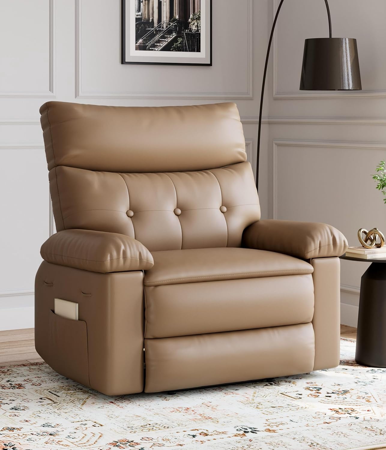 Oversized Extra Wide Recliner Chair - Faux PU Leather Large Manual Recliner for Adults, Exceptional Comfort Lazy Chair with 1.5X Sponge Filling and Easy Recline Mechanism for Relaxation