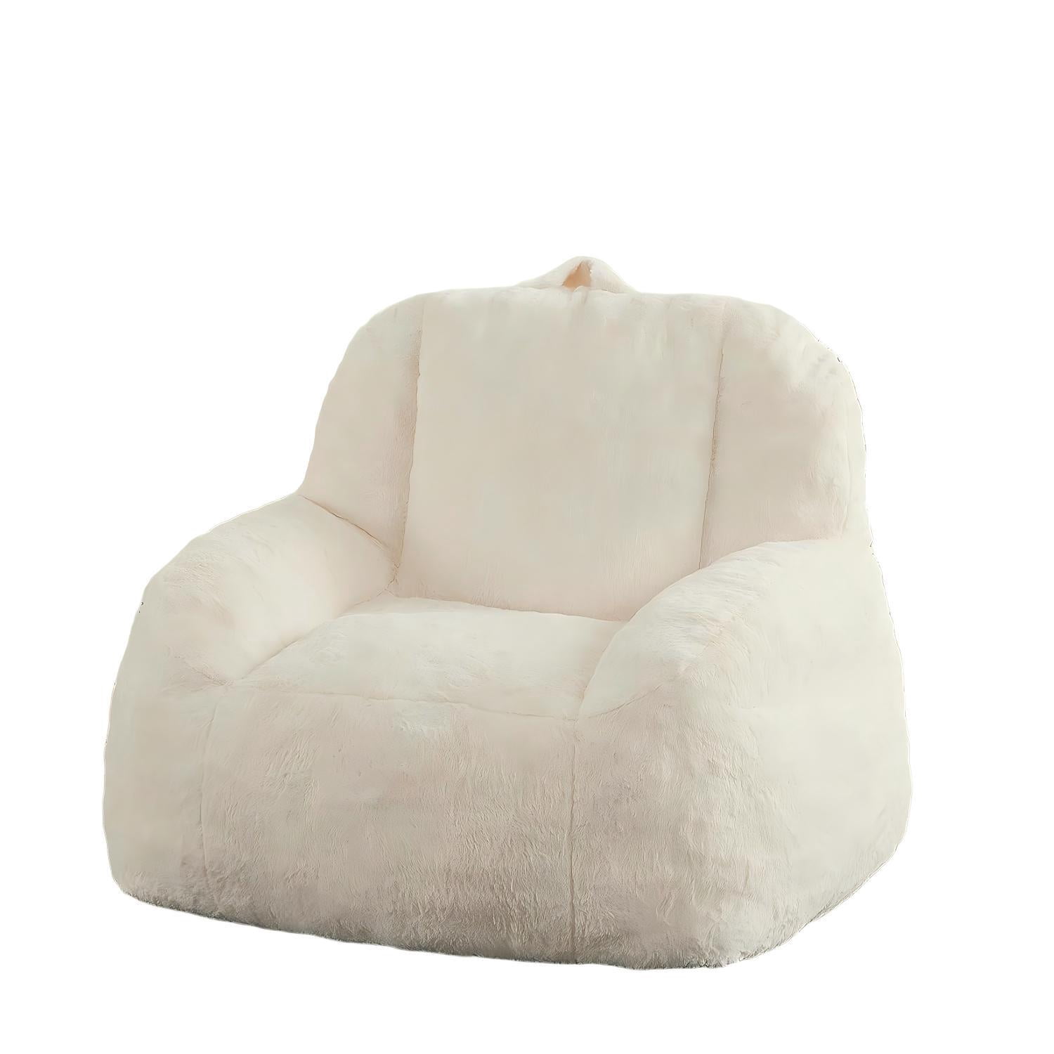 Oversized Faux Fur Bean Bag Chair - Stuffed Floor Couch with Carry Handle for Adults, Beige