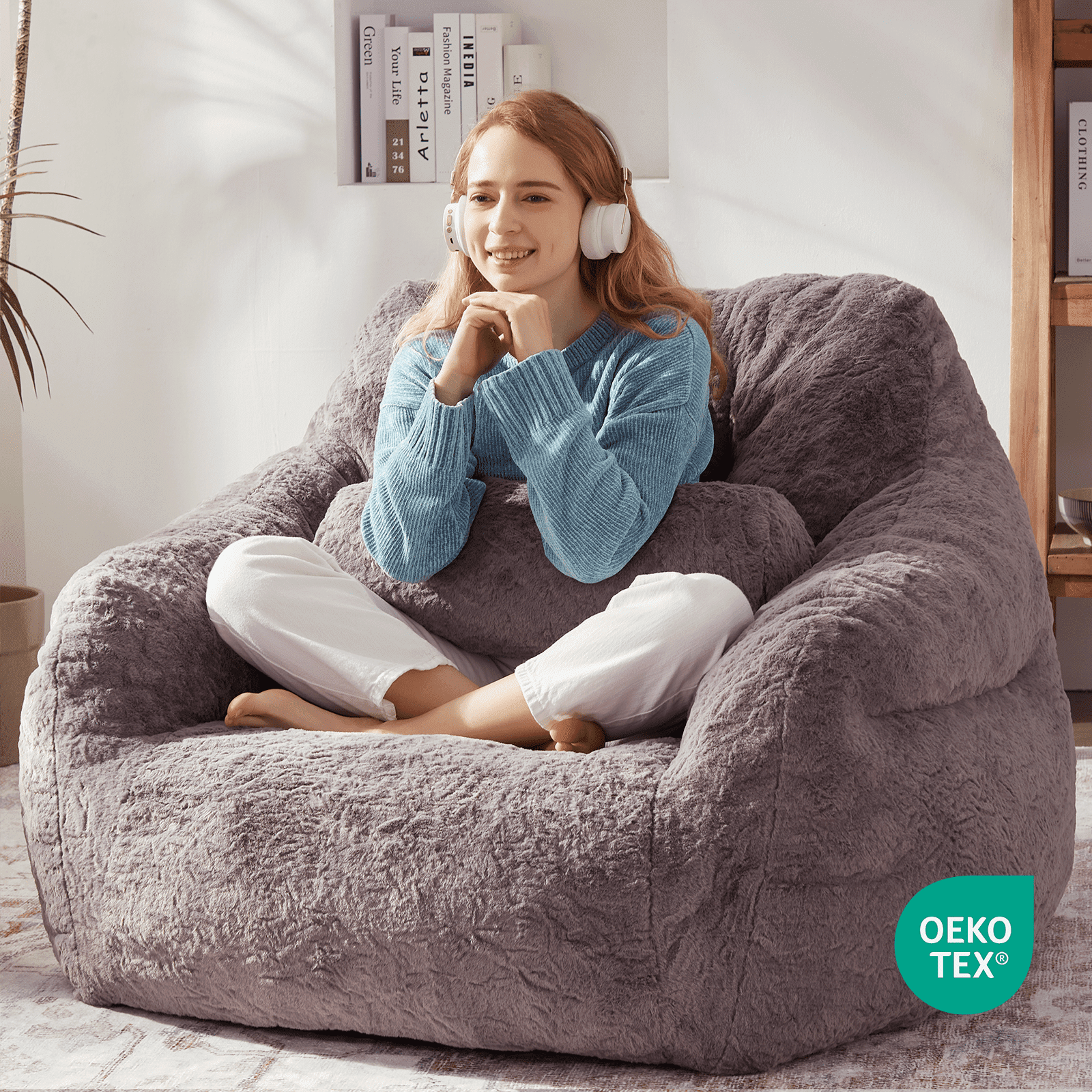 Ebenchico 3.8ft Oversized Bean Bag Chair for Adults Teens Kids, Beanbag Chairs with Pillow, Reading Gaming Relaxing Chair, Dark Gray