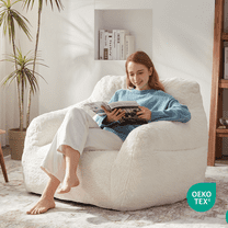 Ebenchico 3.8ft Oversized Bean Bag Chair for Adults Teens Kids, Beanbag Chairs with Pillow, Reading Gaming Relaxing Chair, White