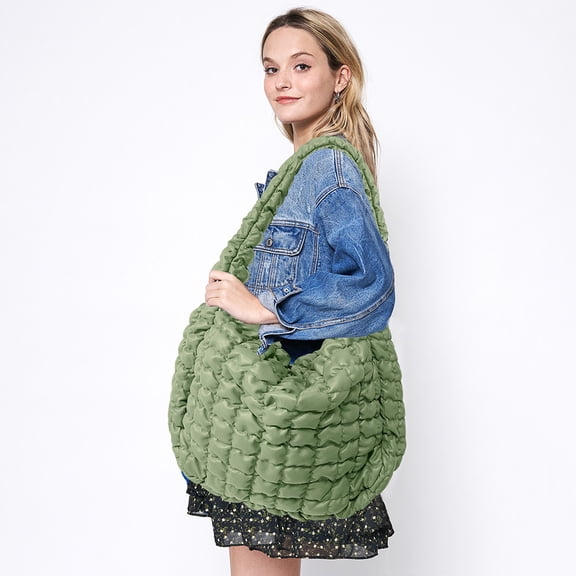 Oversized Faux Leather Quilted Puffer Shoulder / Crossbody Bag Cloud Bag