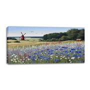 Oversized Field Flower Paintings, Large Canvas Wall Art for Living Room Bedroom Decor, Abstract Landscape Artwork Nature