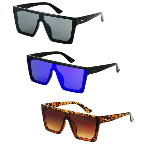 Oversized Flat Top Retro Square Aviator Frame Mirror Lens Unisex Sunglasses
