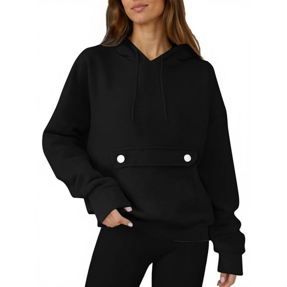 Oversized Fleece Hoodies, Casual Comfy Fall Fashion Tops with Pockets, Warm Sweatshirts for Winter Outfits, Black L, Size S-XXXL