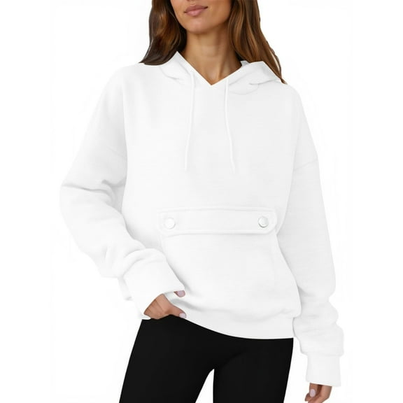 Oversized Fleece Hoodies, Casual Comfy Fall Fashion Tops with Pockets, Warm Sweatshirts for Winter Outfits, White L, Size S-XXXL