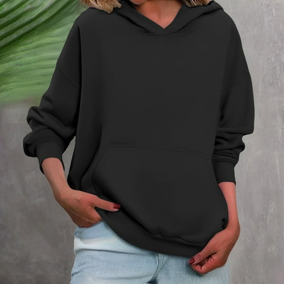Oversized Fleece Hoodies Long Sleeve Pullover with Pocket, Drop Shoulder, Perfect for Casual, Hiking, Fall & Winter, Black 3XL, Size S-XXXXXL