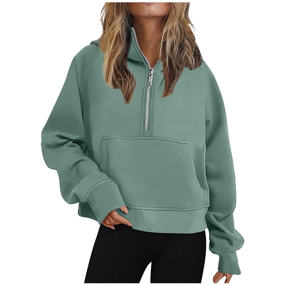 Oversized Fleece Sweatshirt for Women Half Zip Up Hoodies Long Sleeve Quarter Zipper Pullover Fall Y2k Tops 2024