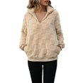 thumbnail image 1 of Oversized Fleece Sweatshirt for Women Plaid Pullover Top With Half Zip Winter Warm Long Sleeve Stand Collar Loose Hoodie (Beige S), 1 of 6