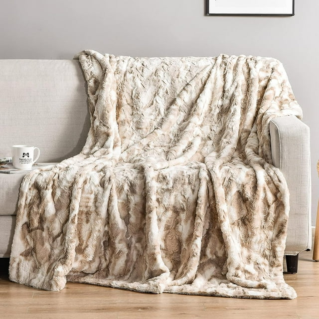 "Marbled Lvory Thick Fleece Oversized Throw Blanket, 60"" x 80"" for