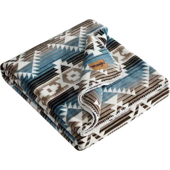 - Oversized Fleece Throw Blanket for Couch 60x70, Ultra Soft Reversible Plush Blanket, Americana Decor, Cozy Western Style Throw for Sofa, Bed, Living Room (Jericho Aqua/Brown)