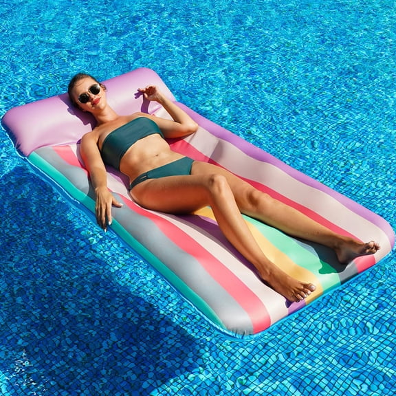 Oversized Float 72" x 38", X-Large Fabric-Covered Lounge Chair with Headrest, Inflatable Pool Lounger, Floaties, Party Decorations for Adults
