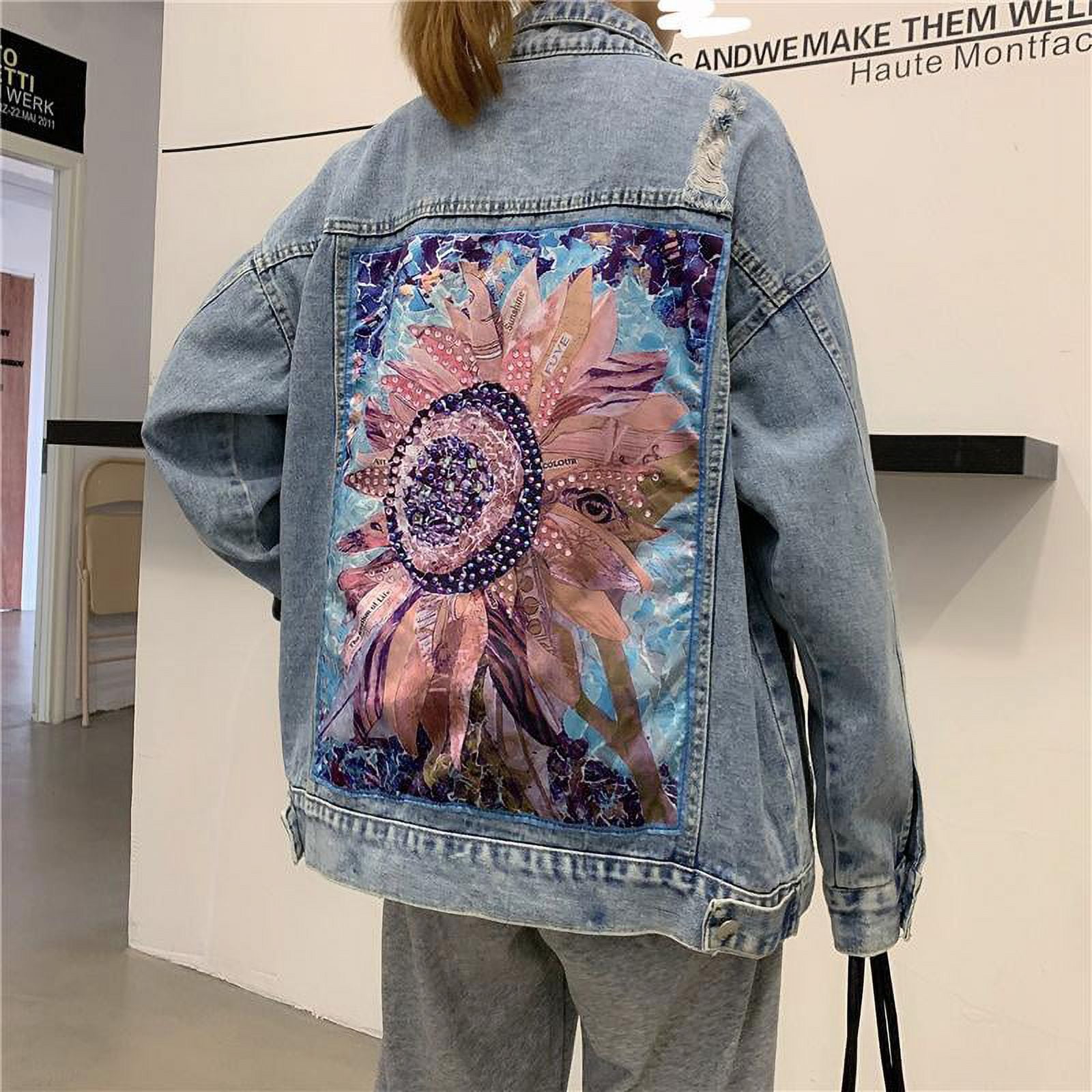 Embroidered oversized denim jacket discount