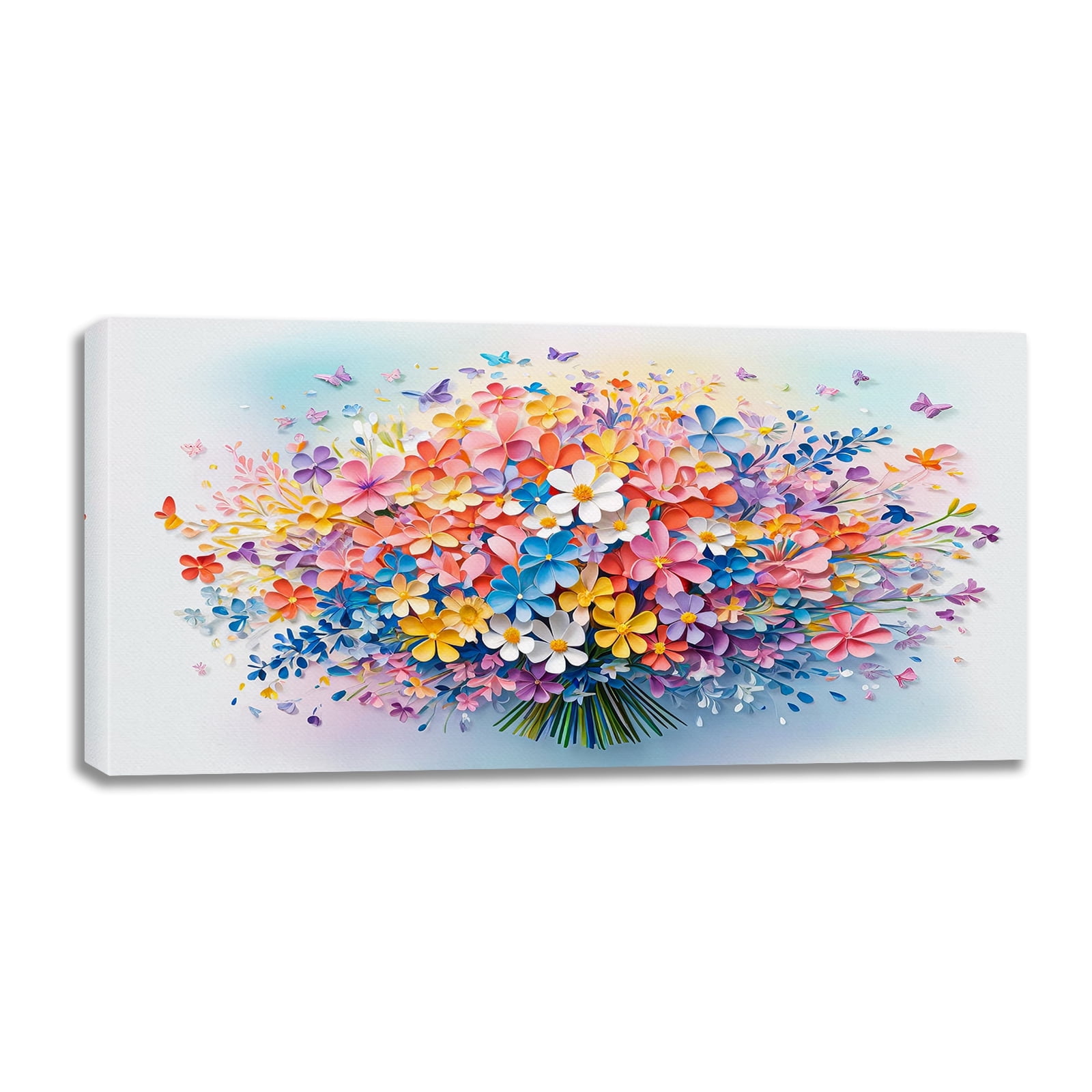Oversized Floral Paintings, Large Canvas Wall Art for Living Room Bedroom Decor, Abstract Landscape Artwork Nature Flower Pictures Prints for Office Home 40x20"