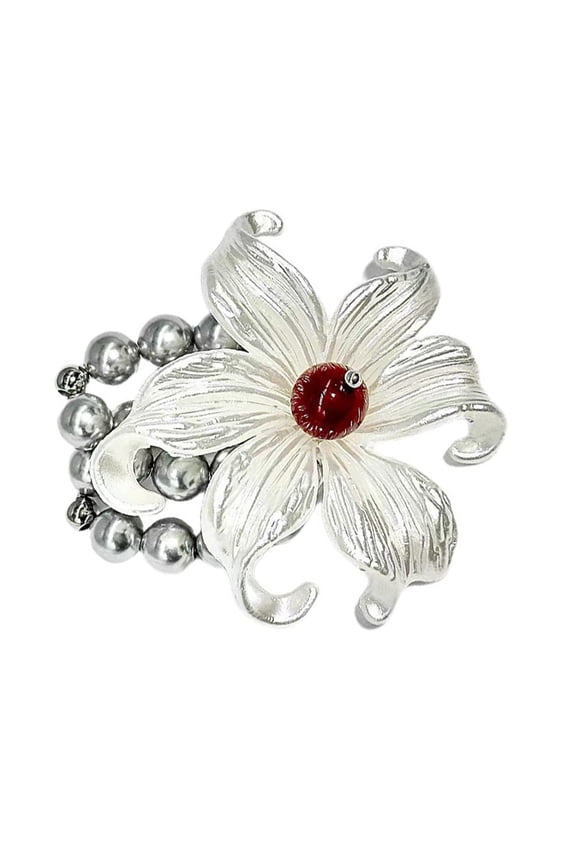 Oversized Floral Statement Hand Ring Retro White Tone Bohemian Wedding Party Open Flower Ring Jewelry For Women