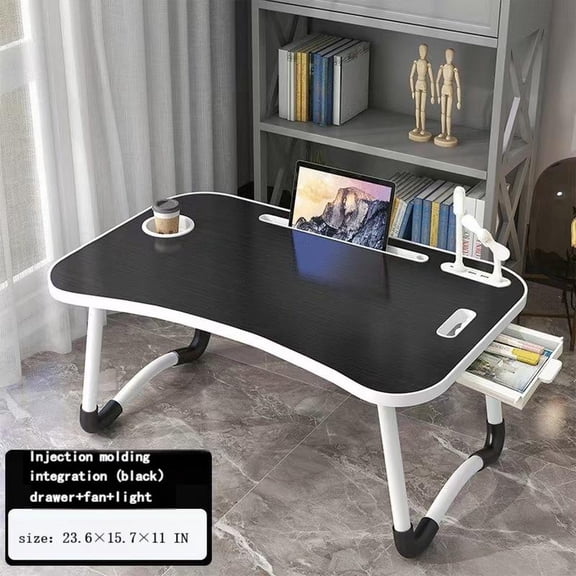 Oversized Foldable Laptop Bed Desk with Cup Holder, Drawer, USB, Fan and Lamp, Portable Bed Tray for Eating, Reading, Working