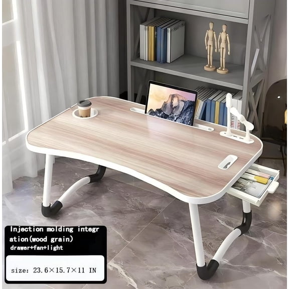 Oversized Foldable Laptop Bed Desk with Cup Holder, Drawer, USB, Fan and Lamp, Portable Bed Tray for Eating, Reading, Working
