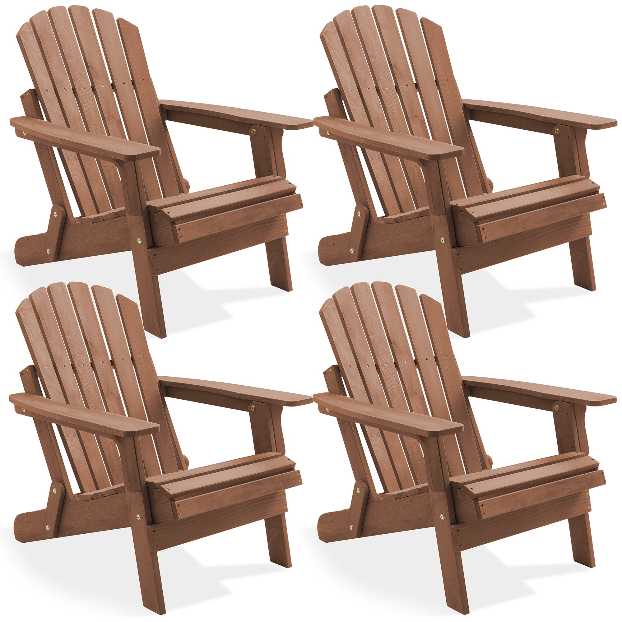 Oversized Folding Adirondack Chair, Set of 4 Cedar Wood Outdoor Fire Pit Lounge Chairs for Patio, Deck, Lawn, Garden, Partially Pre-Assembled - Espresso