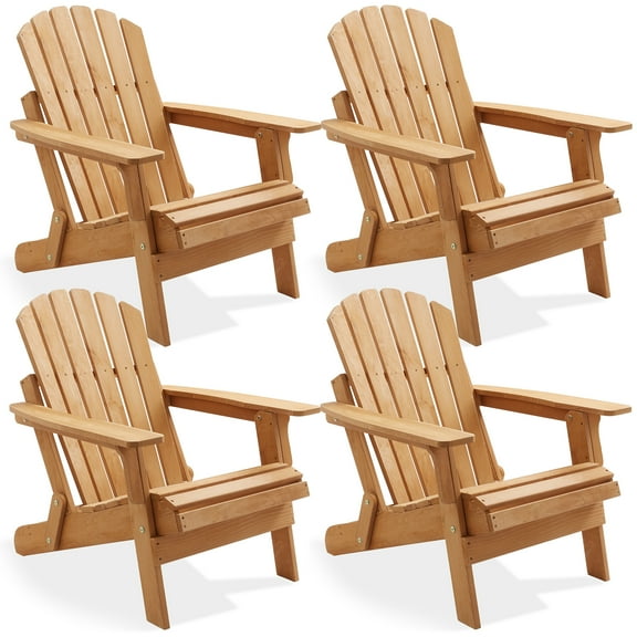 Oversized Folding Adirondack Chair, Set of 4 Cedar Wood Outdoor Fire Pit Lounge Chairs for Patio, Deck, Lawn, Garden, Partially Pre-Assembled – Natural