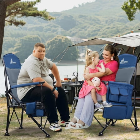 Oversized Folding Camping Chair - 500lbs Support Max with Cooler Bag, Multiple Side Pockets & Cup Holder, Heavy Duty Camping Chairs for Adults for Camping, Beach, Fishing
