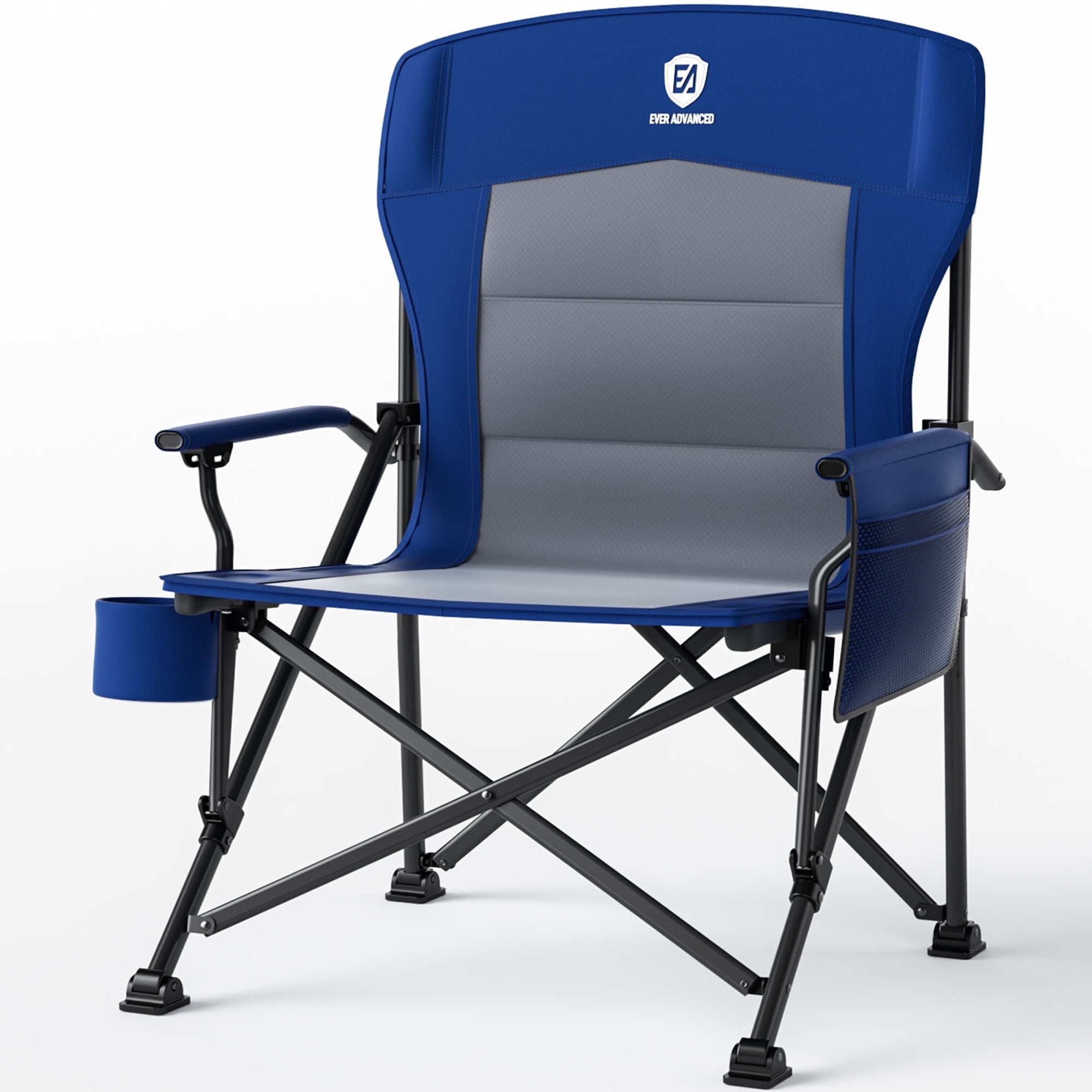 EVER ADVANCED XL Camping Chair, High Back, Side Pockets & Cup Holder, Portable, Supports 500lbs ...