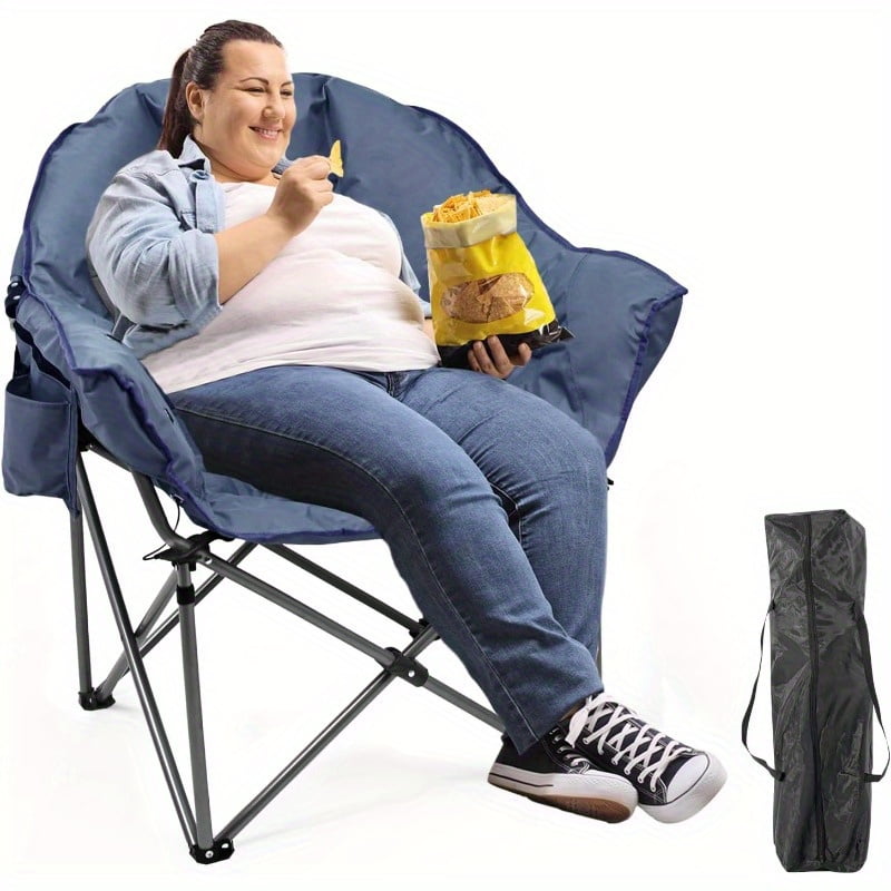 Oversized Camping Chair With Cooler & Cup Holder - 500LB Capacity Padded Folding Chair For Adults