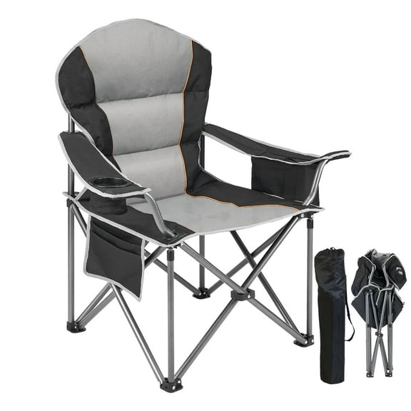 Oversized Folding Camping Chair for Adults, Heavy Duty 500 lbs Support, Portable Outdoor Chairs with Cup Holder and Cooler Bag, 1 PCS, Black