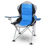 Oversized Folding Camping Chair, iMounTEK Heavy Duty Padded Chairs with Cup Holder Supports 330 lbs for Adult,Blue