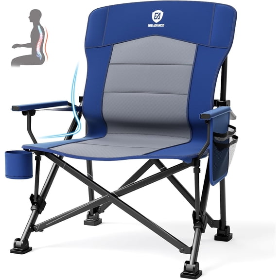 Oversized Folding Camping Chair with Adjustable Lumbar Support Heavy Duty Portable Quad Chair