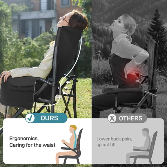 Oversized Folding Camping Chair with Adjustable Lumbar Support and Cup Holder