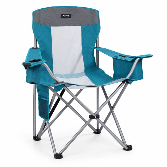 Oversized Folding Camping Chair with Cooler Bag and Cup Holder, 600D Oxford Fabric, Blue, for Outdoor Tailgating and Fishing